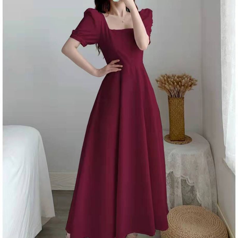 SKZ15 ~ Dress Korea Style Dress Lengan Pendek Gaun Midi a-line Hitam Minimalis Fashion / Dress Lorra