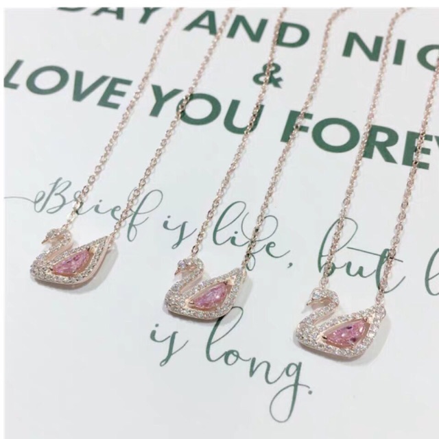 kalung titanium swan pink mata swarovski tidak karatan