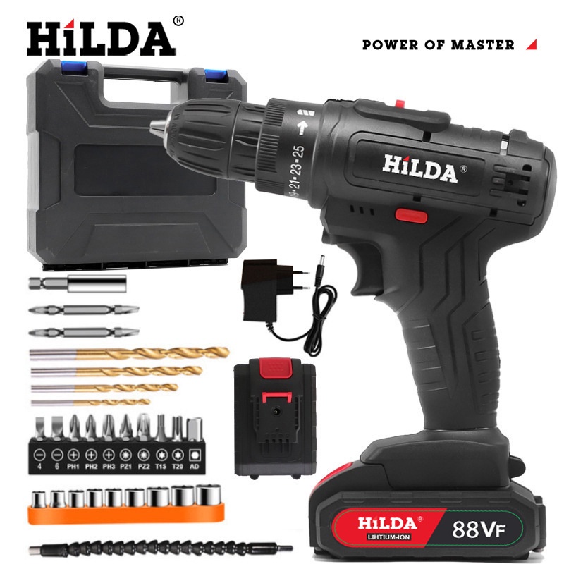 HILDA 88VF Bor Mesin Elektrik Drill 10mm Set Reversible Mesin Bor Tangan Listrik