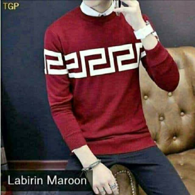 Sweater rajut pria labirin maroon