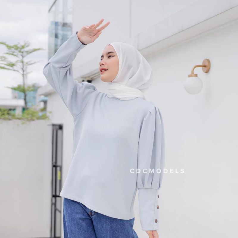 Murah Kemeja Wanita Cewek Warna Putih Polos Atasan Lengan Panjang Kerja Modern Size M L XL Jumbo