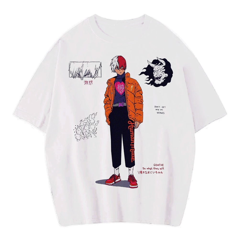 KAOS OVERSIZE ANIME BOKU NO HERO ACADEMIA TODOROKI VINTAGE TEE ( WHITE T-SHIRT)