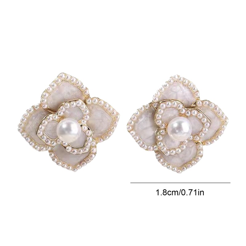 Anting Stud Desain Bunga Camellia Aksen Mutiara Berlian Imitasi Bahan S925 Silver Gaya Retro Untuk Wanita