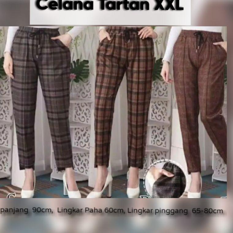 CELANA KOTAK ZARA WANITA JUMBO XXL BAHAN SEMI WOLL - PLAID PANTS KOTAK - CELANA TARTAN WANITA ‑ Bli3