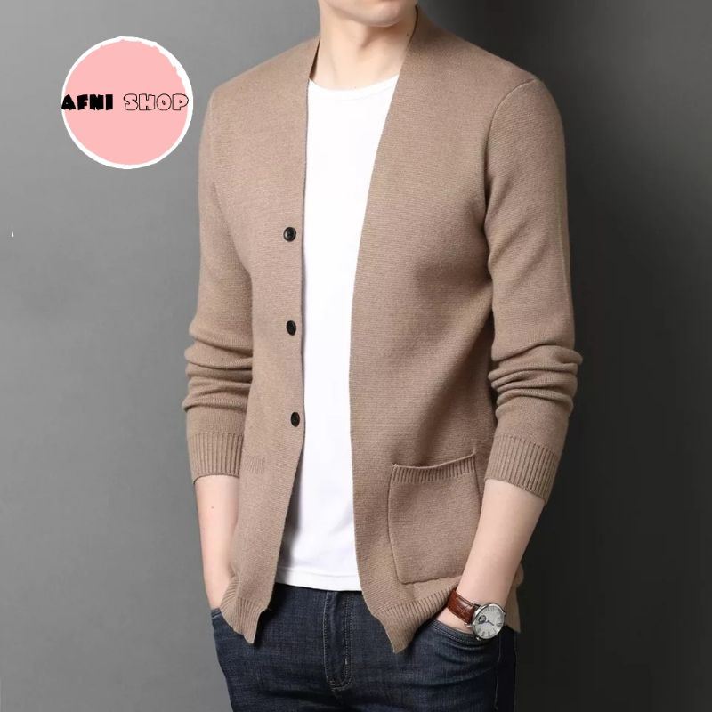 Sweater Cardigan Rajut Pria Korea Cotton Halus Tebal Premium
