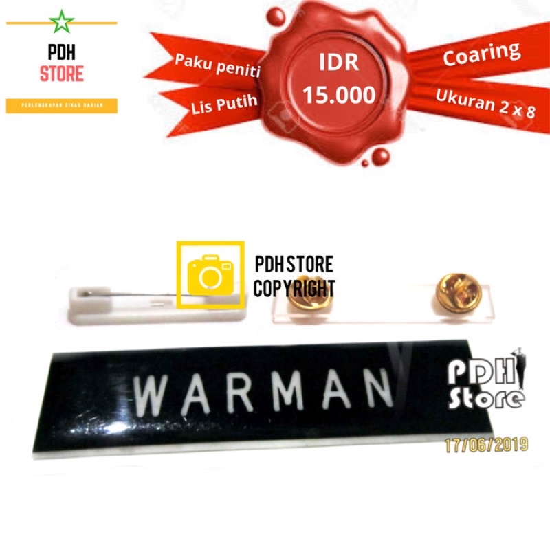 

Name Tag / Papan Nama Dada Coating 2x8 cm - Peniti - Paku