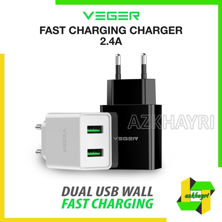 Adaptor Charger Veger V02 Fast Charging 2 Output USB 2.4A Wall Charger