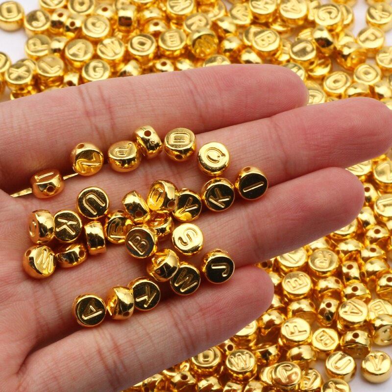 100Pcs/lot 4*7mm golden flat A-Z mixed letter beads for making DIY jewelry