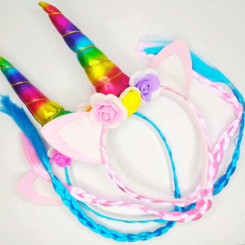 Bando Unicorn poni rambut kepang Aksesoris rambut Anak Perempuan Bando Korea Unicorn Kepang Rainbow