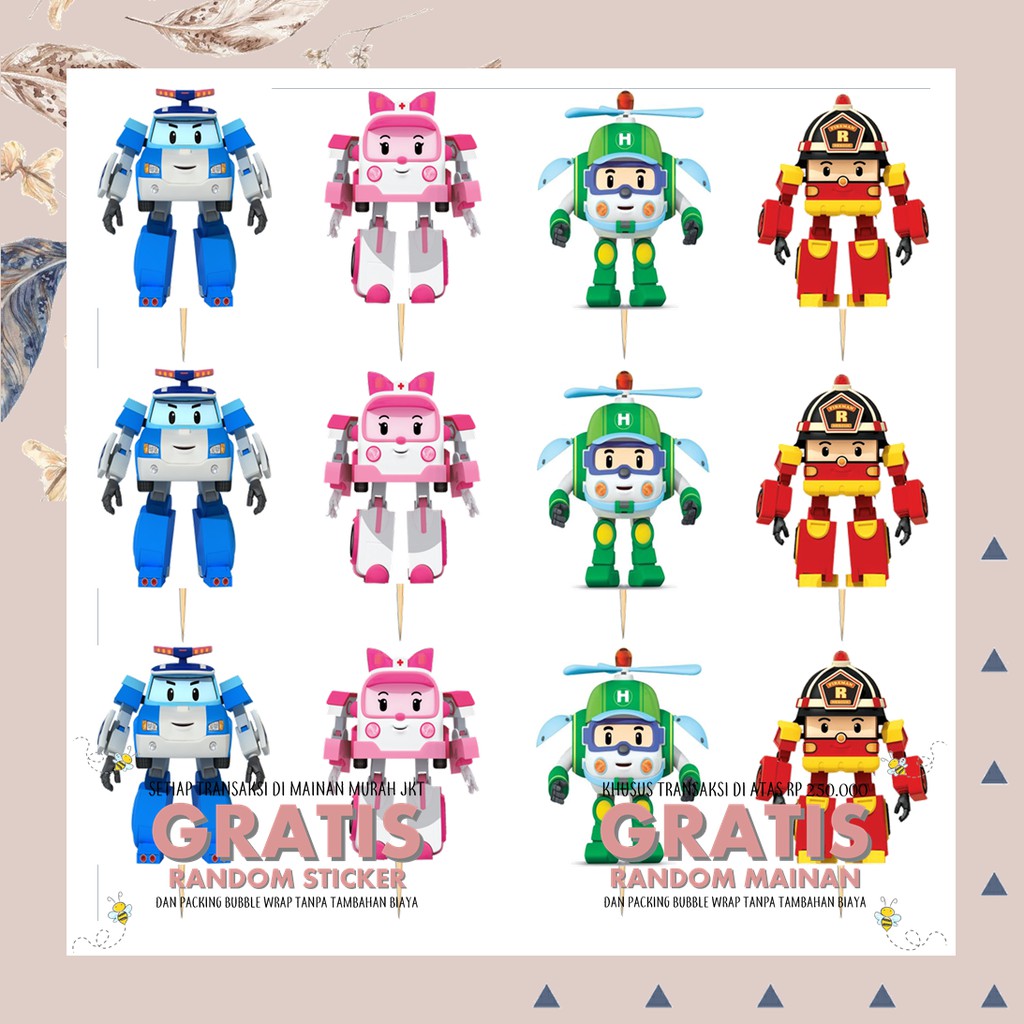 PERLENGKAPAN PESTA ROBOCAR POLI CUP CAKE TOPPER SET ISI 12 HIASAN KUE Shopee Indonesia