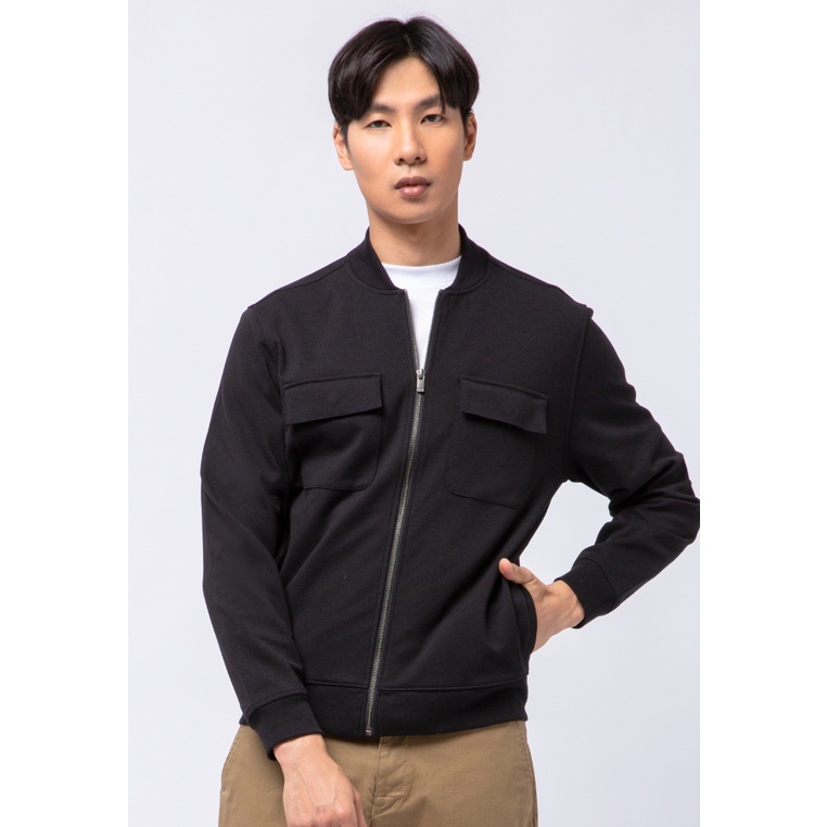 The Executive Bomber Jacket with Double Flap Pocket Black
