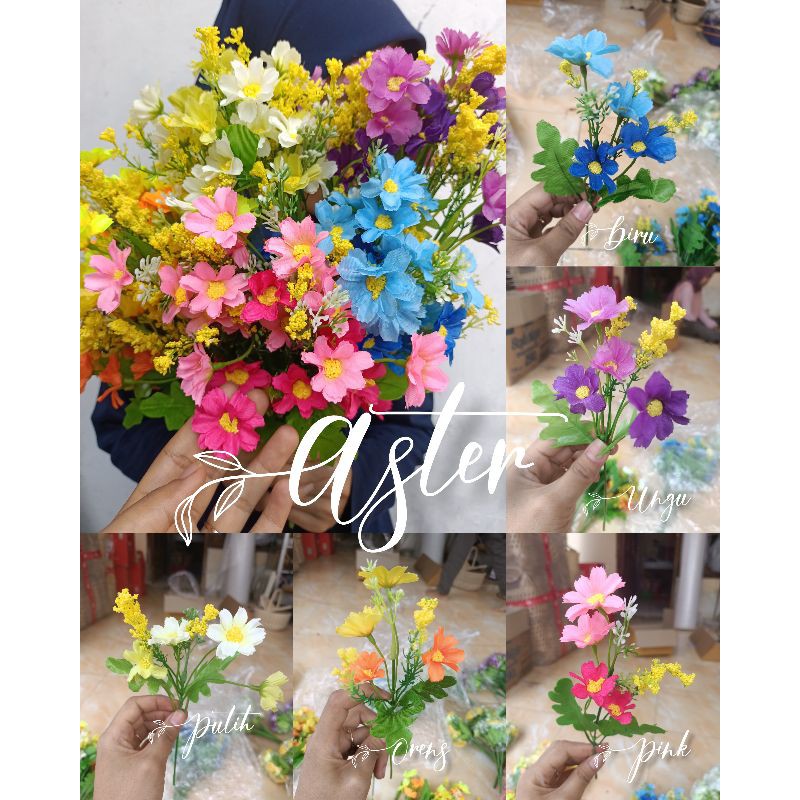 Aster Mini Bunga Plastik Artificial Dekorasi Rustic Hiasan Mahar Dried Flower Hampers-1
