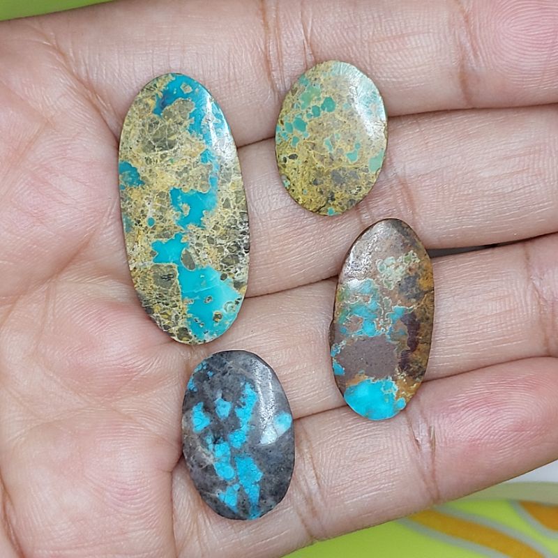 borongan 4pcs natural pirus persia urat hijau biru murah