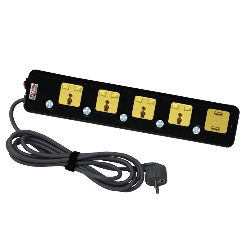 MULTI OUTLET EXTENSION P03-5P2USB-B/3M 4 Gang Internasional + USB NERO