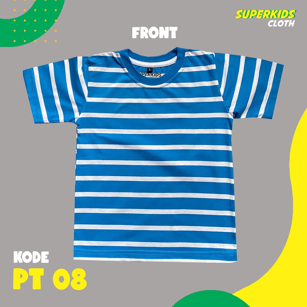 KAOS ANAK STRIPE SALUR BIRU PUTIH TERMURAH ECER GROSIR SUPERKIDS CLOTH 1 - 8 TAHUN