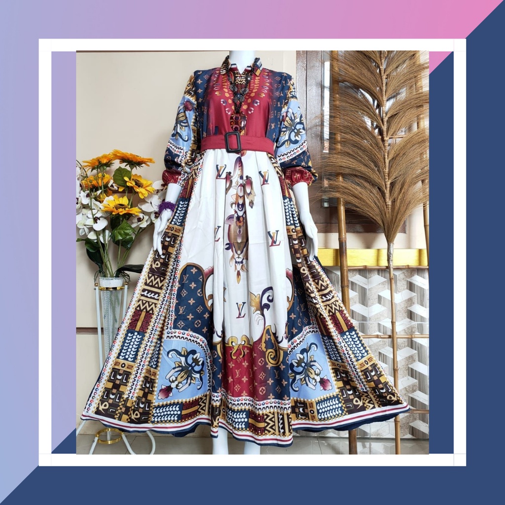 Gamis Baju Busana Muslim Muslimah Kondangan Pesta SHR Sublim LV Bahan Moscrape Premium Busui Lengan 