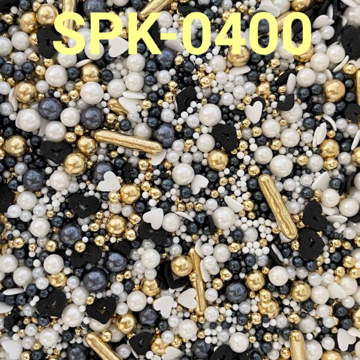 

SPK-0400 SPRINKLES SPRINGKEL TRIMIT 1KG MUTIARA HITAM PUTIH HATI EMAS PROMO TERBARU
