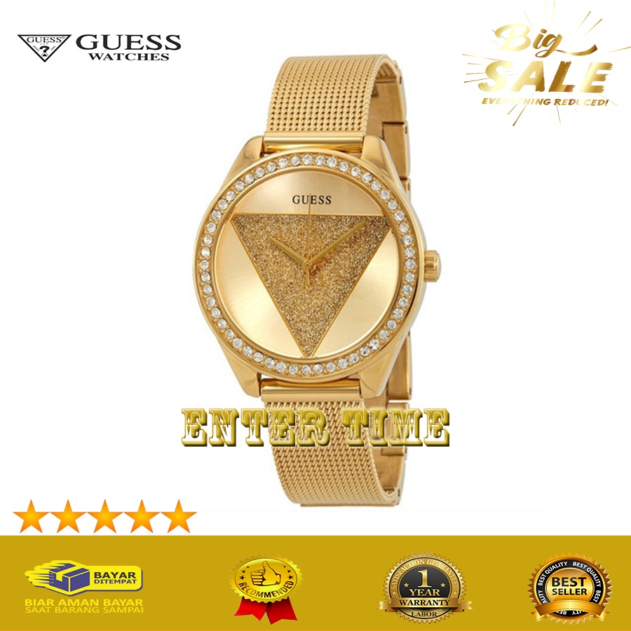 HOT PROMO  JAM TANGAN WANITA MEWAH MERK GUESS W1142L2 STAINLESS GOLD JAM TANGAN WANITA IMPORT TERBAR