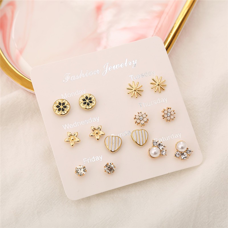 7 Pasang Anting Tindik Tusuk Set #2 Satu Minggu Week Ins Korea Fashion Plug Earrings Korean Style