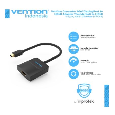 Vention HBC Converter Thunderbolt Mini DisplayPort (DP) to HDMI - Hitam