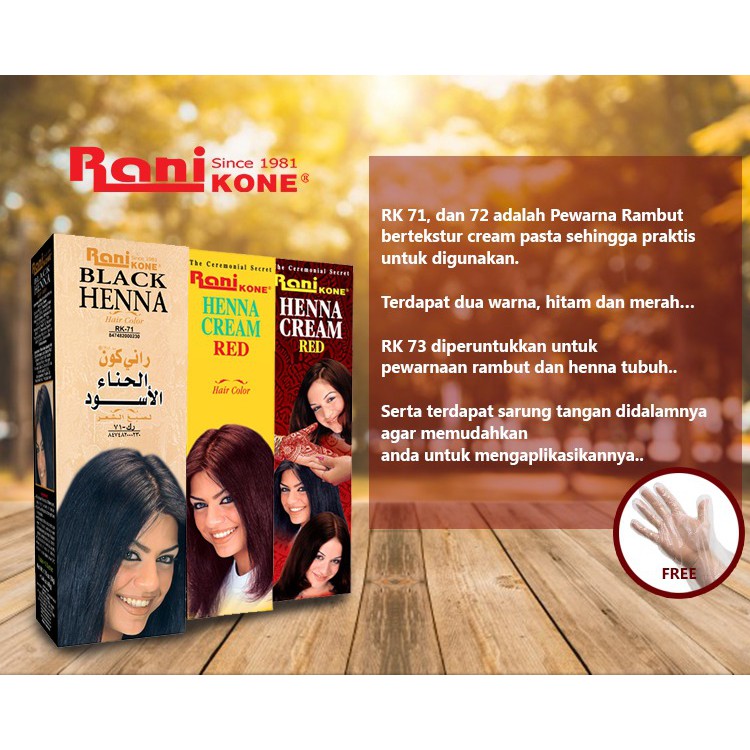 Rani Kone Red Henna Hair Colour RK71, RK72 & RK73 pewarna rambut hitam dan merah