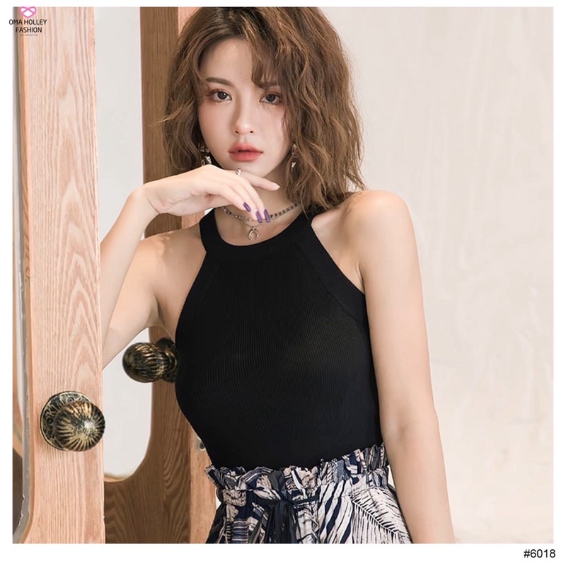 Crop Top Inner Knit Halter TankTop Rajut Korean