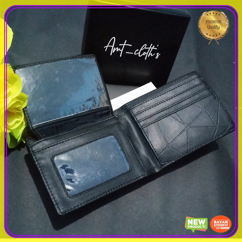 dompet kulit sintetis + box dompet pria AMT Cloth's dompet lipat dompet polos dompet kartu