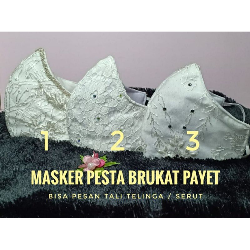 Masker Brokat Payet Putih Aneka motif