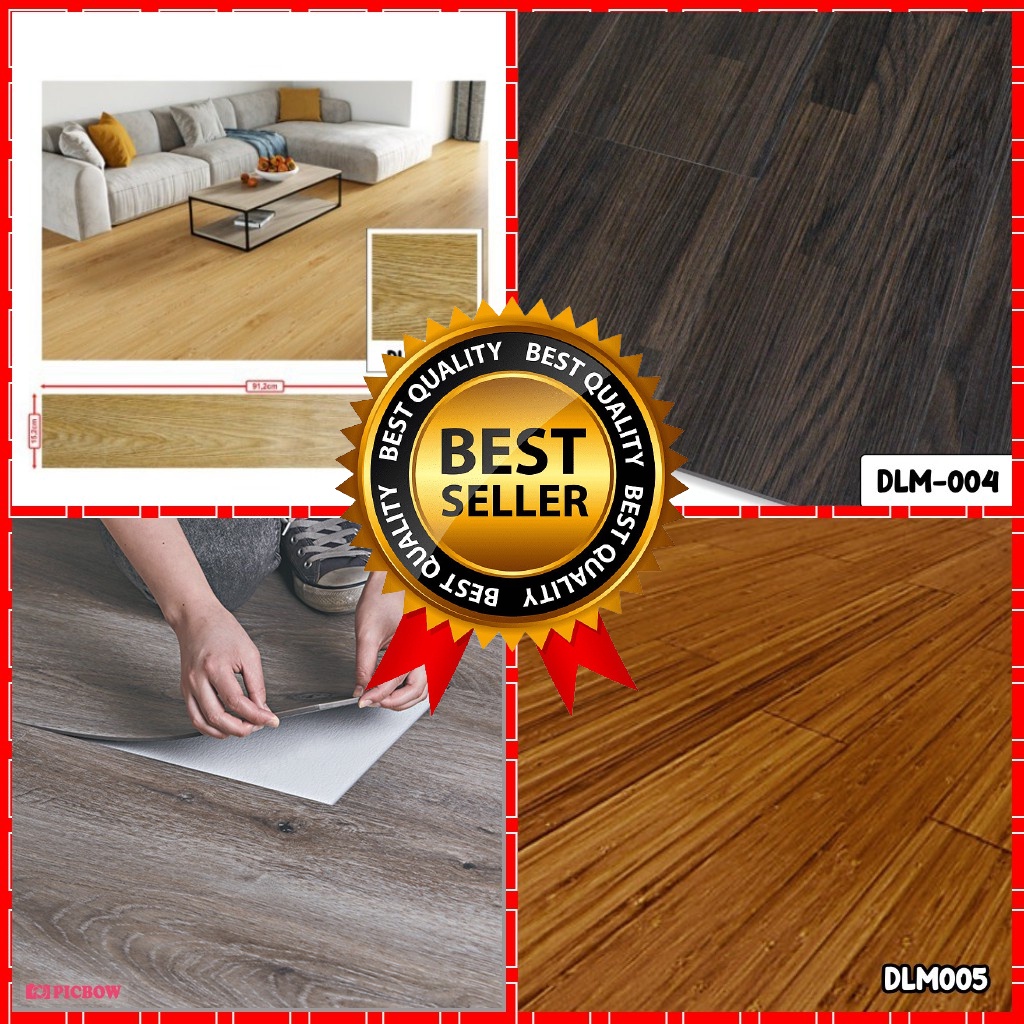 Wallpaper Stiker Lantai Vinyl Motif Kayu Ukuran 91.2cm x 15.2cm Premium Tebal 2MM