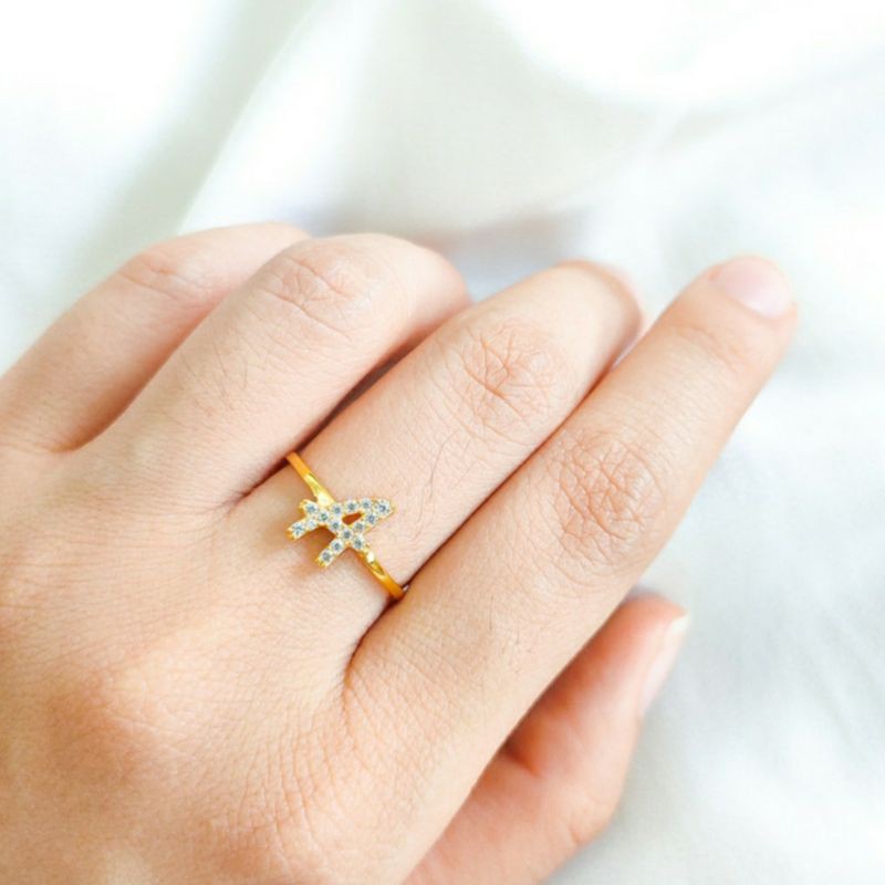 Ring Alfabet Cincin Inisial Nama Huruf Jewellery Gold Toko Emas asli