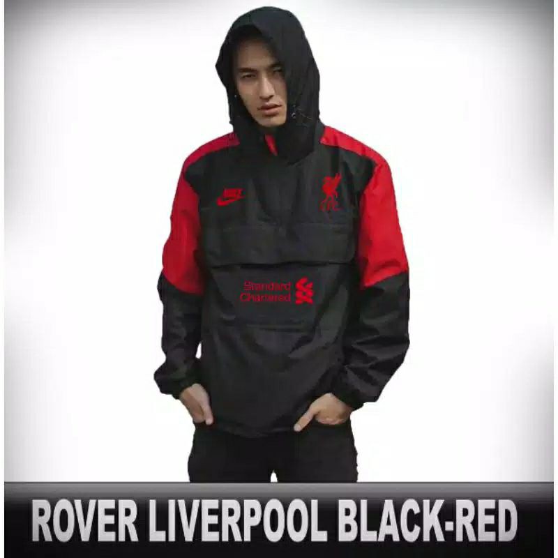 jaket hodiee black red liverpool