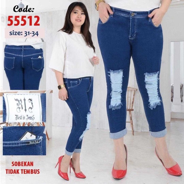 Sz 31 - 34 RIJ 55512 celana soft jeans wanita sobek ripped 