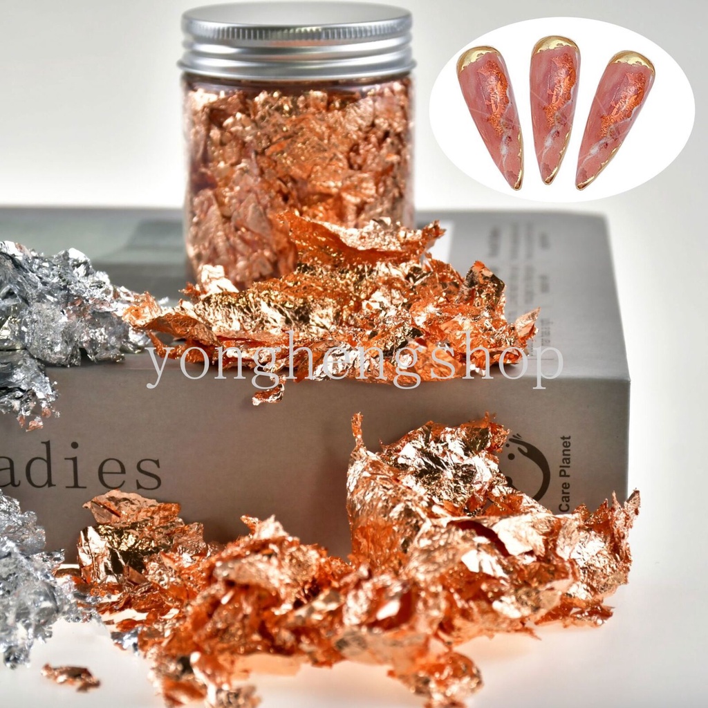 3g Kertas Foil Glitter Warna Gold Silver Tembaga Untuk Dekorasi Nail Art DIY