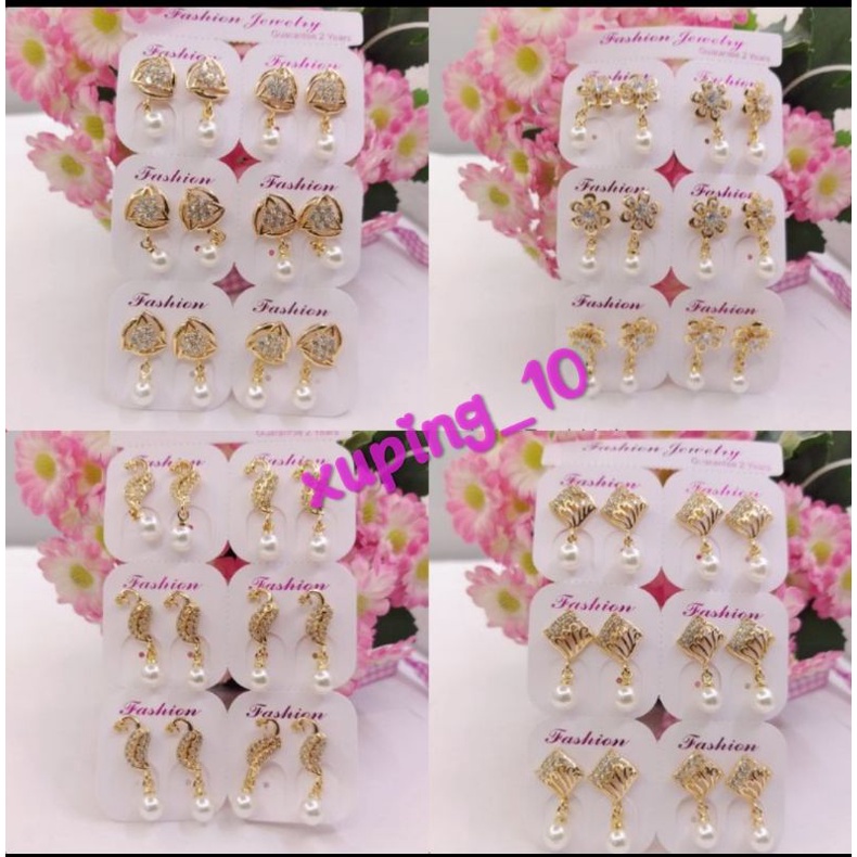 Grosir 1 Lusin Anting jepit mutiara dewasa xp gold, model random, ATG04.