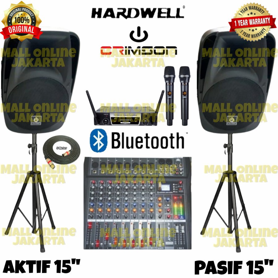 Paket speaker Aktif Pasif 15 inch Crimson Mic wireless Hardwell
