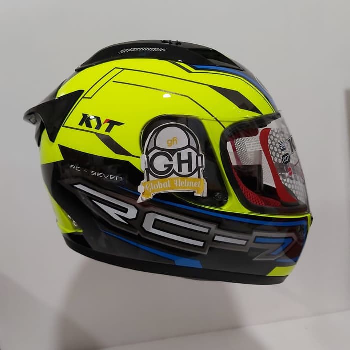 HELM FULL FACE KYT RC7 RC-7 RC SEVEN MOTIF #14 BLACK YELLOW FLO