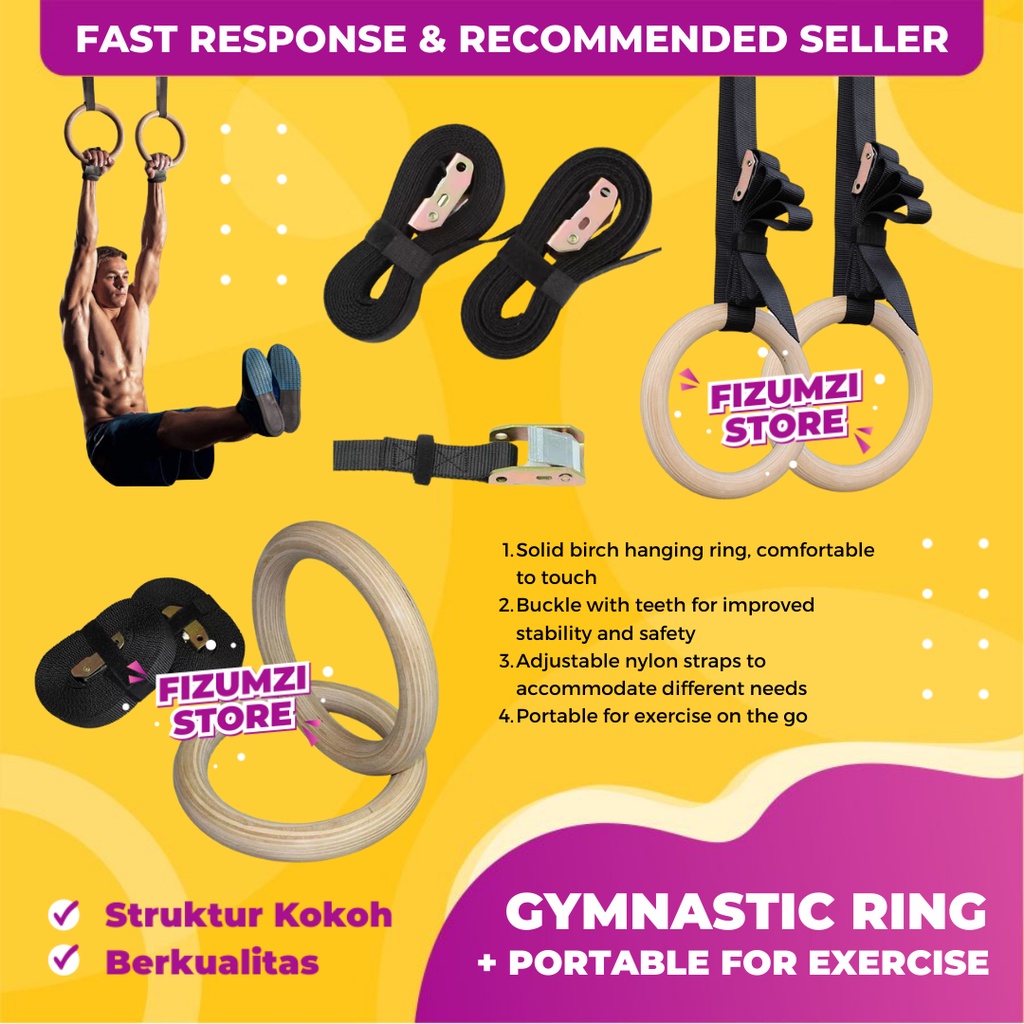 Jual Gymnastic Ring Wood, Ring Senam Kayu, Birch Ring Wood Shopee