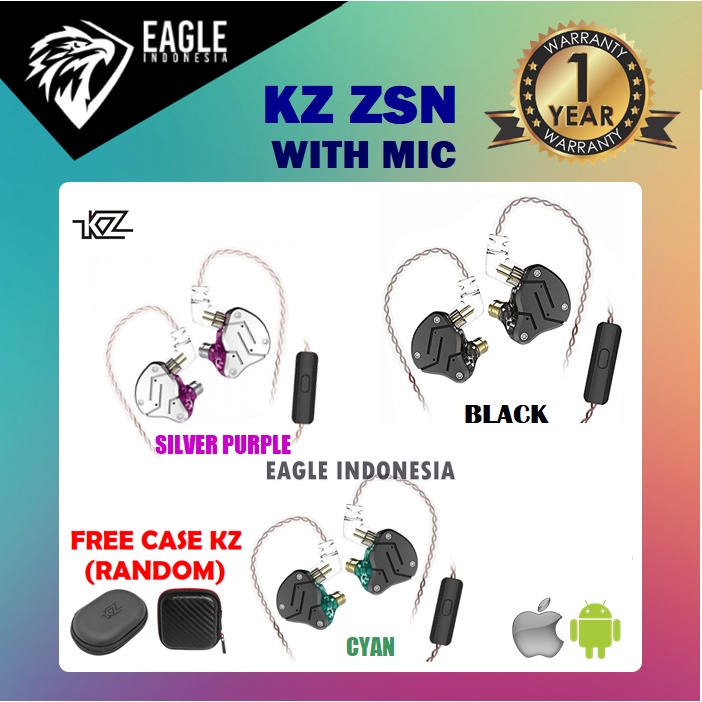 KZ ZSN Metal Hybrid Armature Dual Driver 1BA 1DD HIFI Bass Earphone - WITH MIC