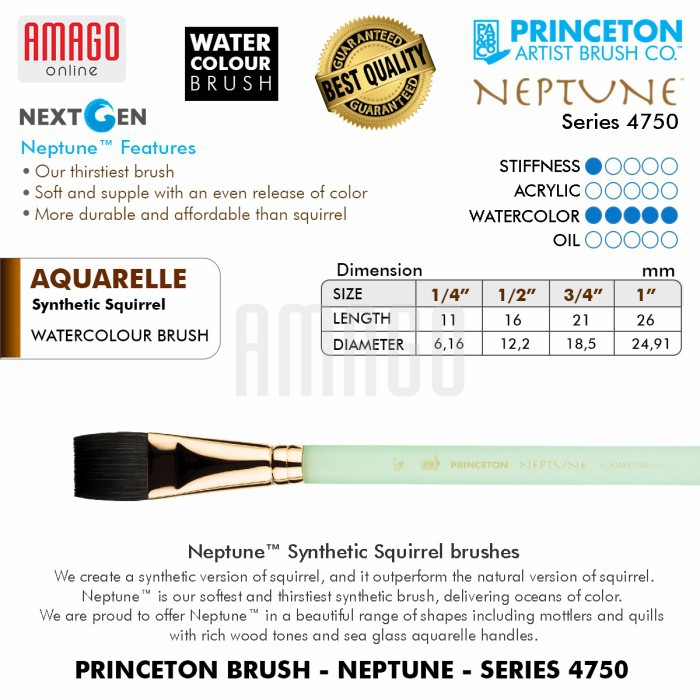 KUAS - PRINCETON NEPTUNE WATERCOLOUR BRUSH - AQUARELLE - PILIH UKURAN