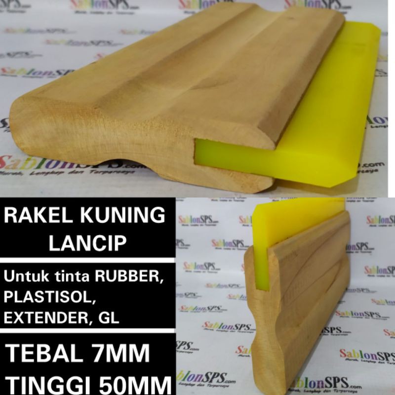 RAKEL SABLON KUNING LANCIP 7X50MM SET GAGANG KAYU P. 33CM