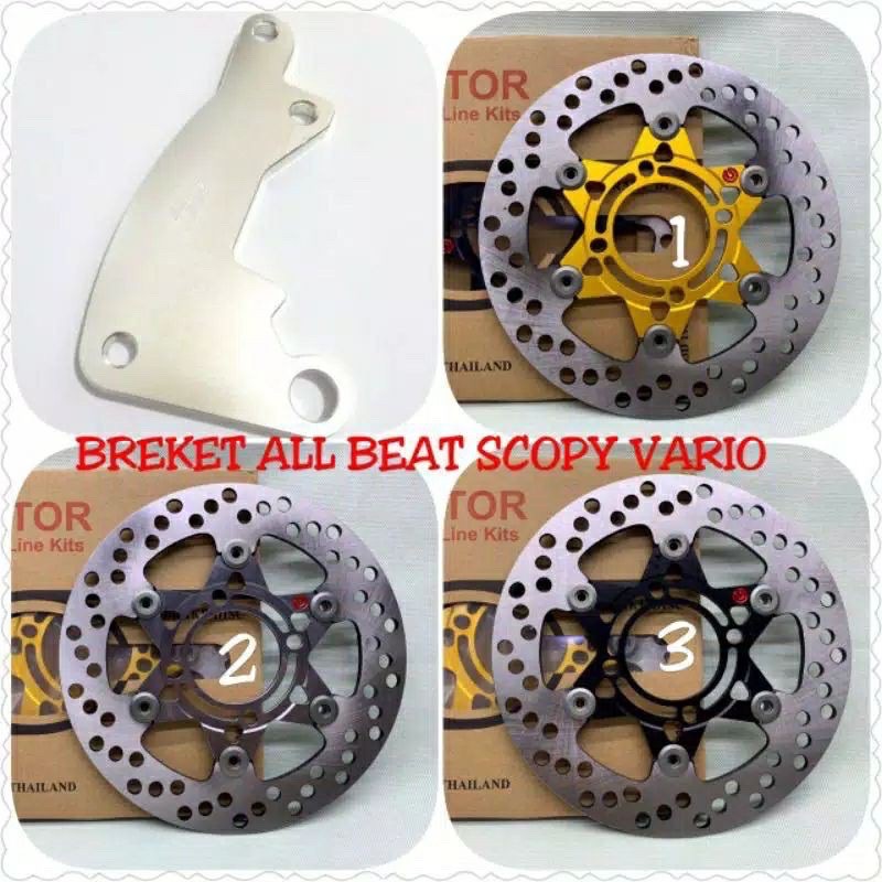 PIRINGAN CAKRAM 220MM ROTOR B3MB0 3 DIMENSI PLUS BREKET KALIPER STANDAR VARIO BEAT SCOOPY