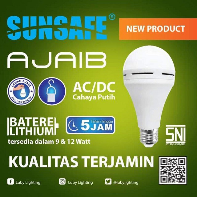 Sunsafe Lampu Emergency 12 Watt Lampu Bohlam Cahaya Putih Beli 2 Gratis 1