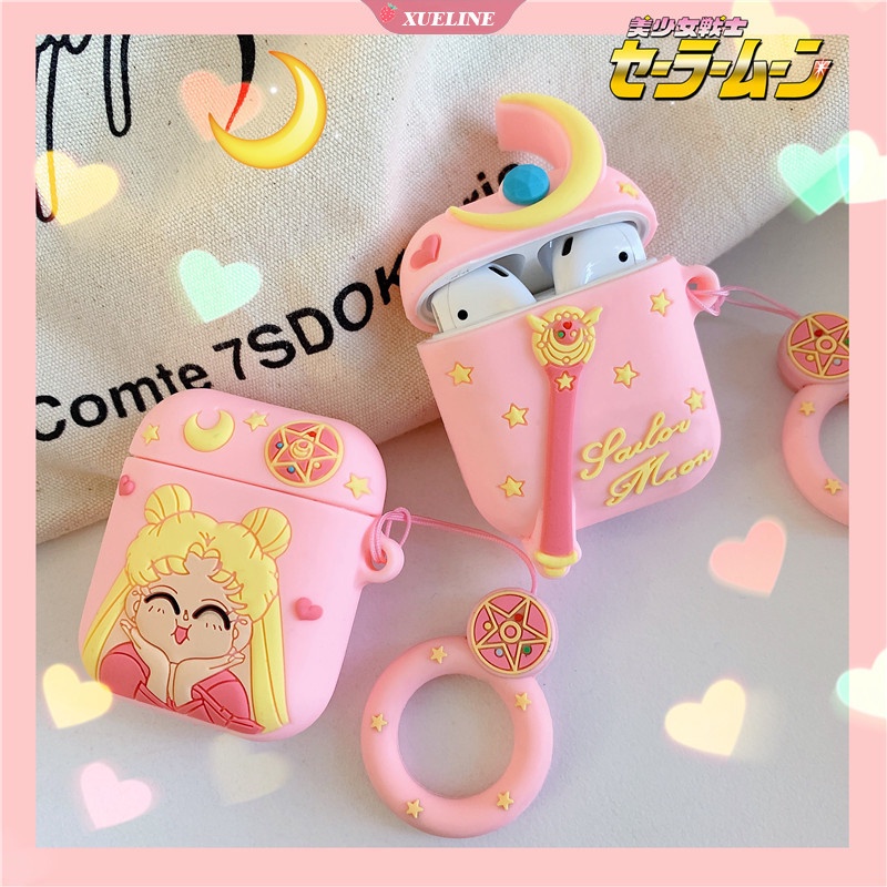 Cover Pelindung Headphone Bluetooth Bahan Silikon Motif Kartun Sailor Moon Untuk AirPods 1 2 pro