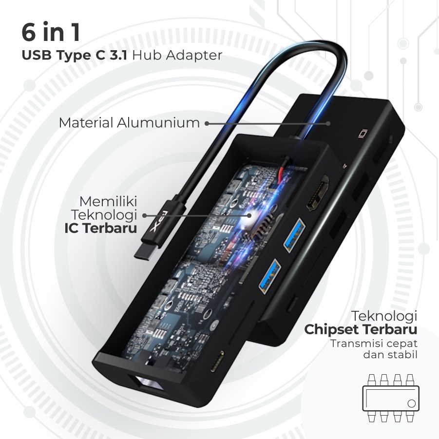 Converter Hub Adapter 6 in 1 Type C 3.1 to HDMI LAN 6 in 1 PX UCH06