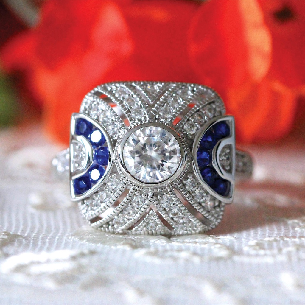 perak asli 925 cincin Wanita Berongga Biru Fashion Perhiasan