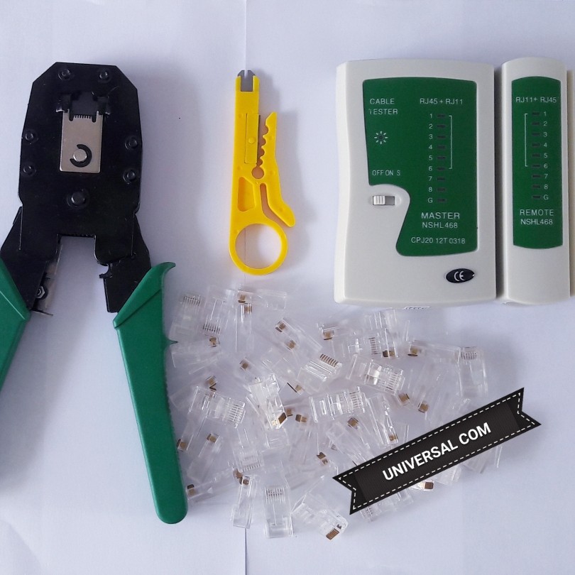 (COD) PAKET LENGKAP TANG KRIMPING CRIMPING 315 TOOL TANG POTONG , CONECTOR RJ45 CAT 5E , TESTER LAN RJ45