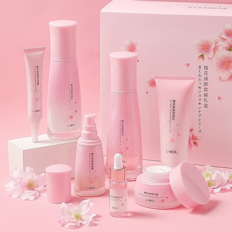 LAIKOU Sakura Set Perawatan Kulit Serum Memutihkan Krim Menghilangkan Bintik Meremajakan