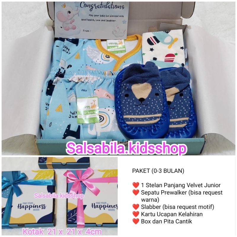 HAMPERS BAYI NEWBORN VELVET JUNIOR / KADO LAHIRAN BAYI MURAH-PAKET STELAN PJG D