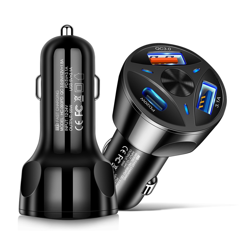 Pd 20W Charger Mobil QC 3.0 3.1A USB Tipe C Telepon Fast Charger USB C Car Charger Quick Charge 20W Tipe C PD Fast Car USB Charger Di Mobil