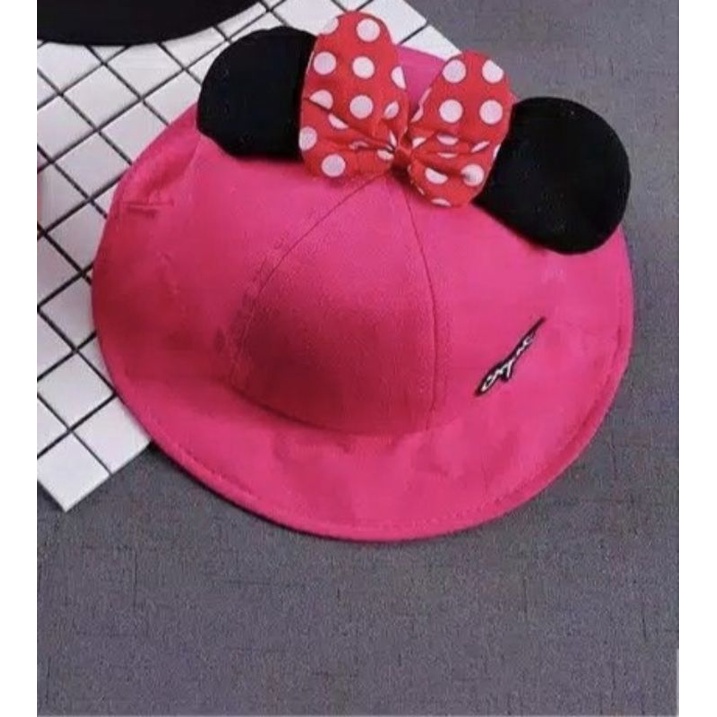Topi anak bayi balita bucket hat fashion baby motif minnie lucu import-Pink